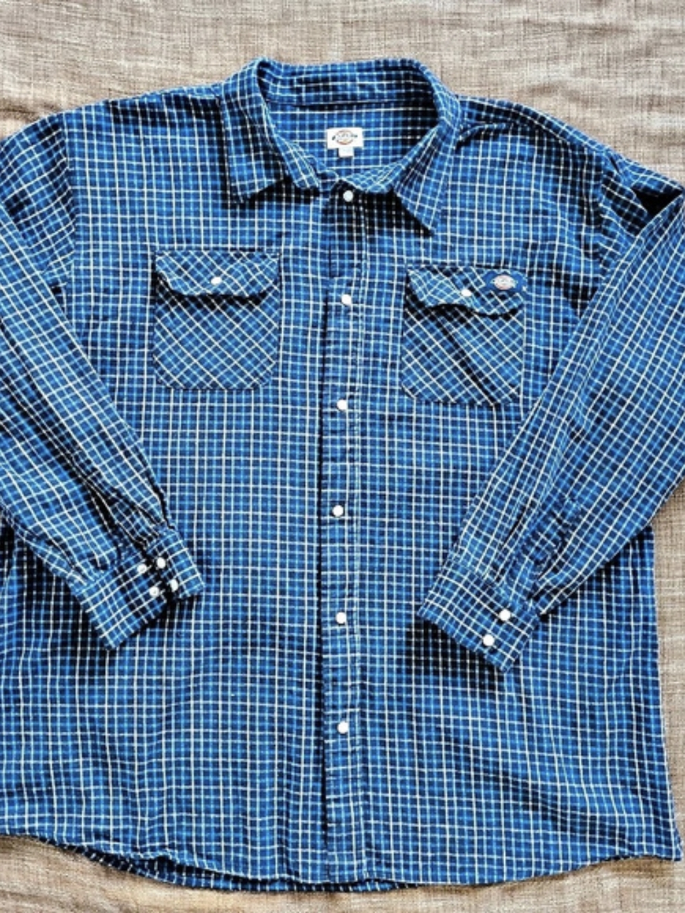 Dickies Men's Plaid Button Down Shirt 4XLT Blue & Black